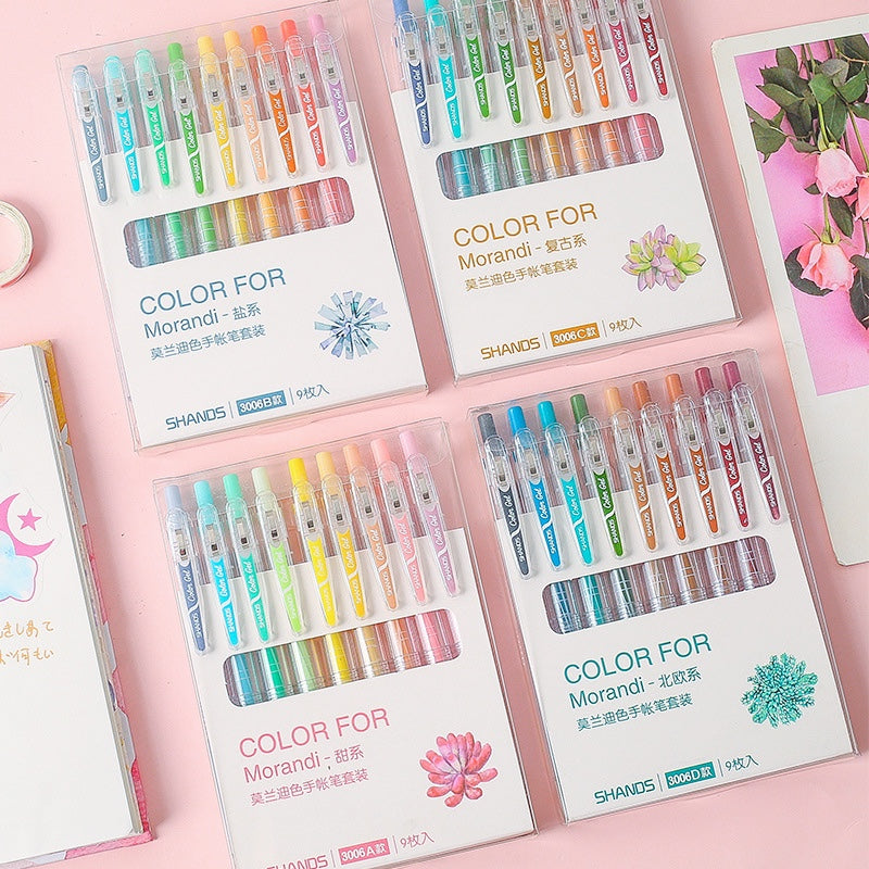 Retractable Morandi Colour Gel Pen Set
