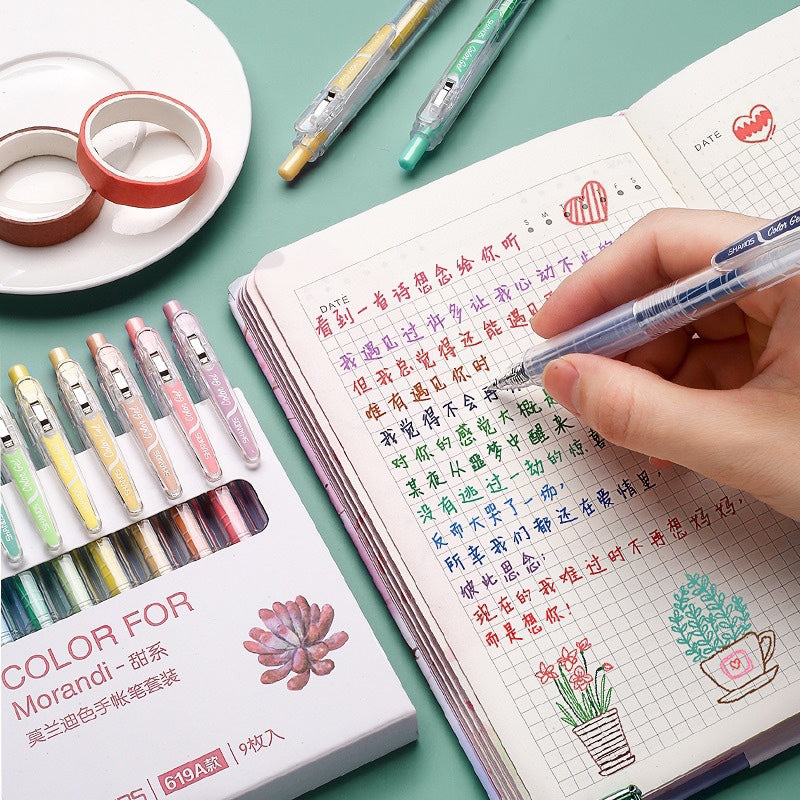Retractable Morandi Colour Gel Pen Set