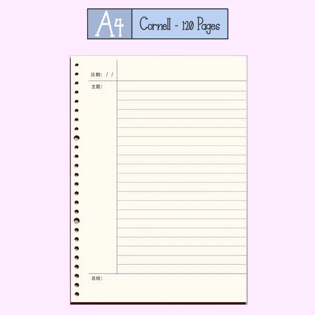 Loose Leaf Paper Refill Sheets A4 Cornell Lined