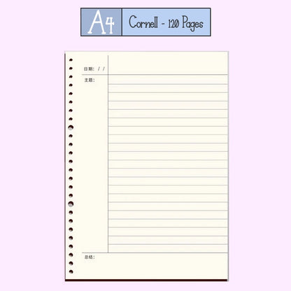 Loose Leaf Paper Refill Sheets A4 Cornell Lined