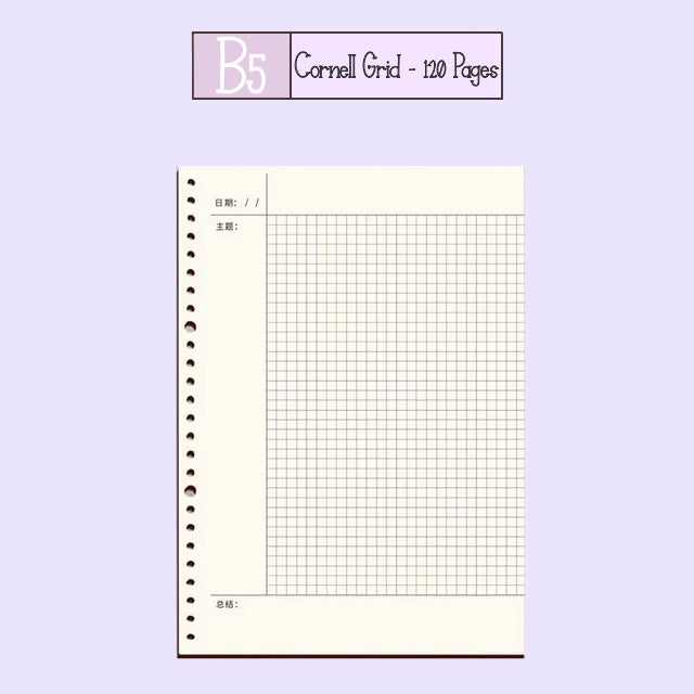 Loose Leaf Paper Refill Sheets B5 Cornell Grid