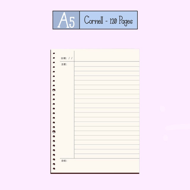 Loose Leaf Paper Refill Sheets A5 Cornell Lined