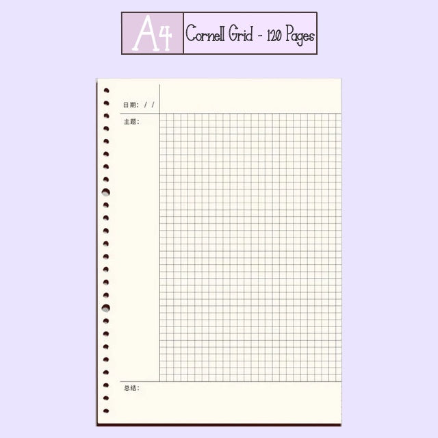 Loose Leaf Paper Refill Sheets A4 Cornell Grid