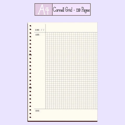 Loose Leaf Paper Refill Sheets A4 Cornell Grid