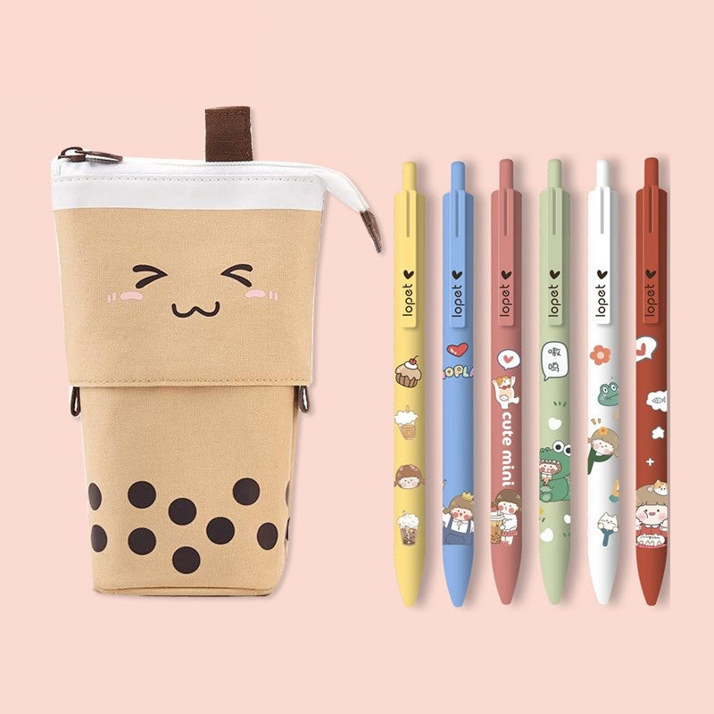 Retractable Bubble Tea Pencil Case Brown Sugar Set