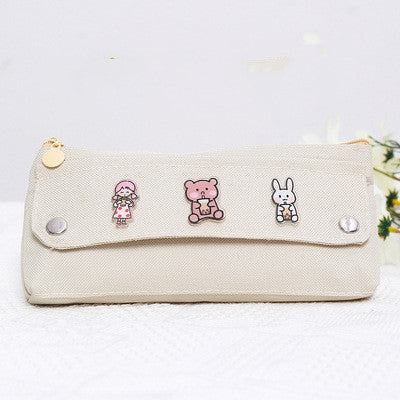 Cute Badge Pencil Case Grey