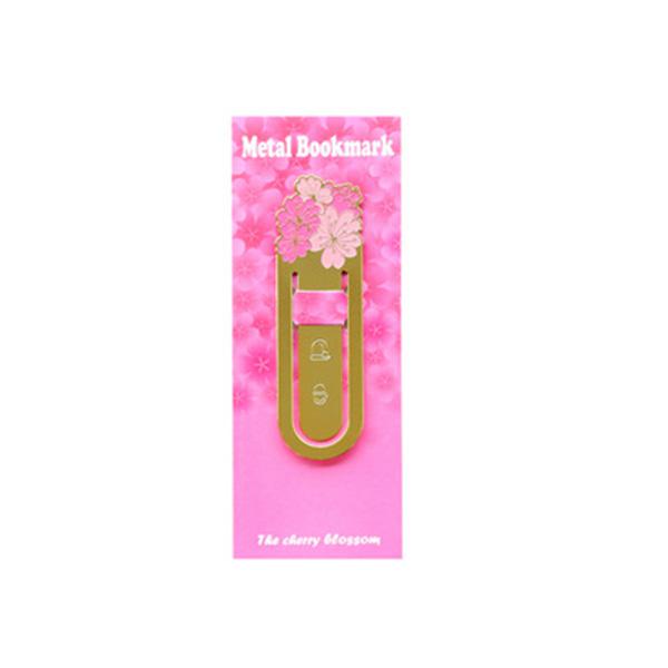 Cherry Blossom Gold Metal Bookmark Pink