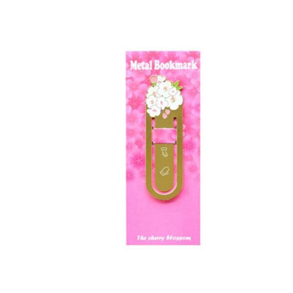 Cherry Blossom Gold Metal Bookmark White