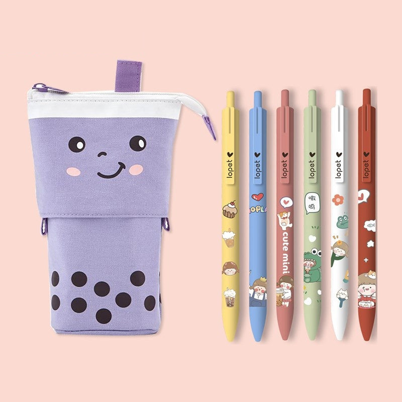Retractable Bubble Tea Pencil Case Taro Set