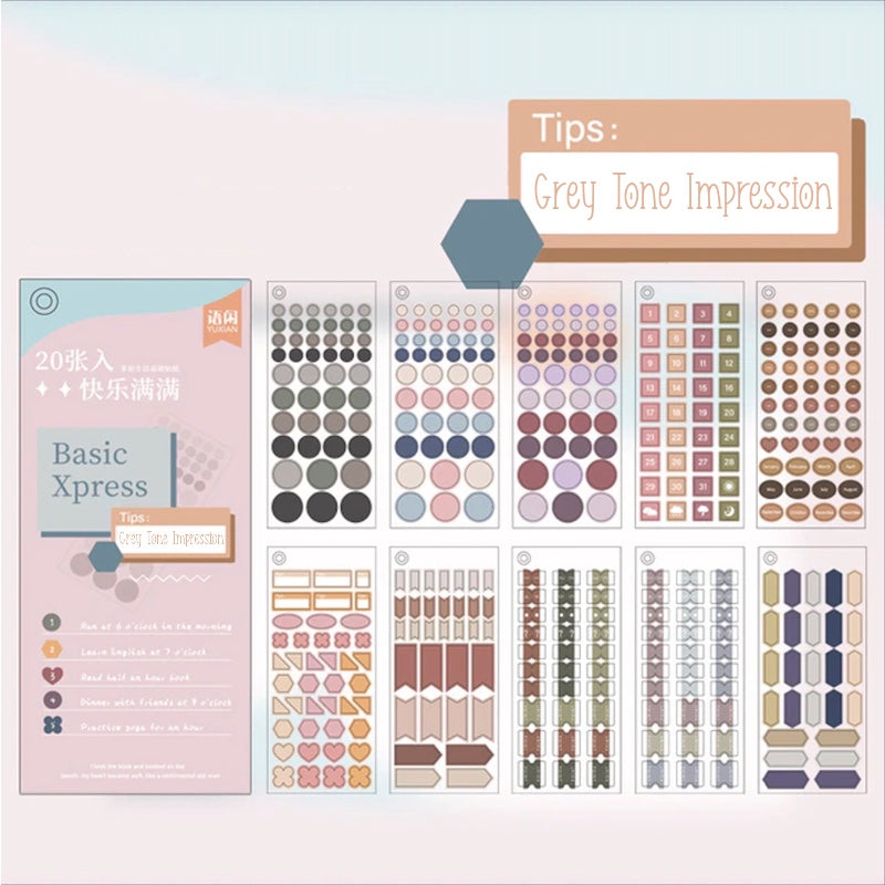 Basic Xpress Planner Stickers Grey Tone Impression