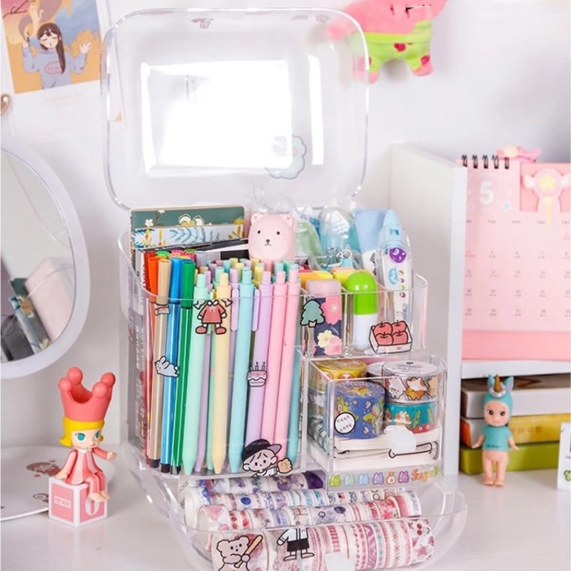 Transparent Desktop Stationery Storage Organiser