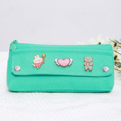 Cute Badge Pencil Case Green