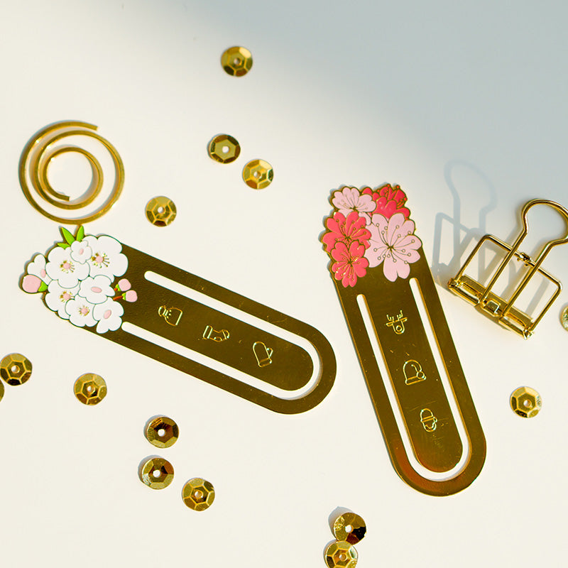 Cherry Blossom Gold Metal Bookmark