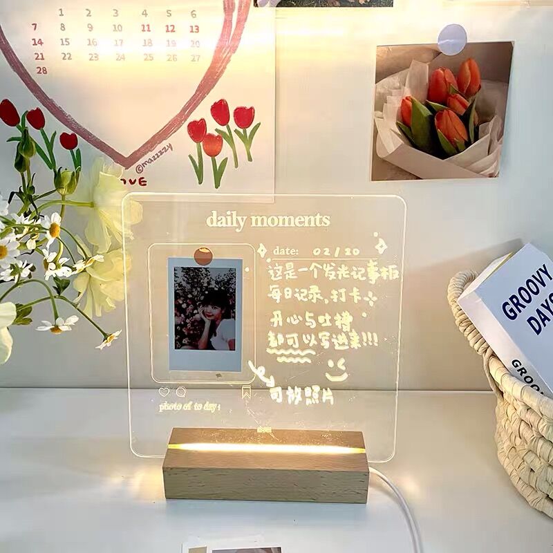USB Acrylic Message Board With Wood Stand Holder