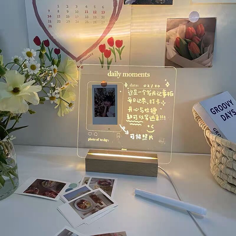 USB Acrylic Message Board With Wood Stand Holder
