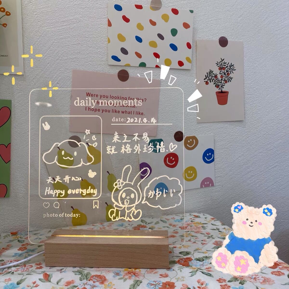 USB Acrylic Message Board With Wood Stand Holder