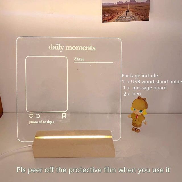 USB Acrylic Message Board With Wood Stand Holder