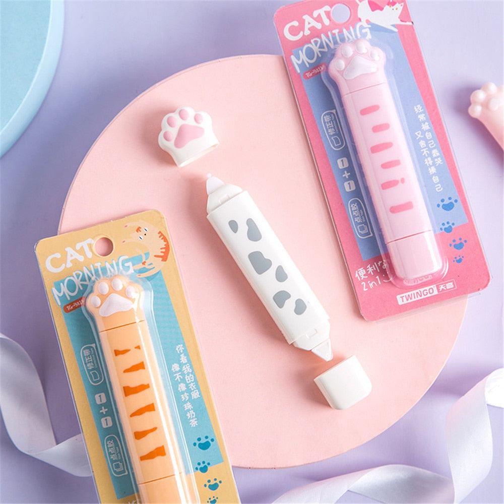 2 In 1 Cute Cat Paw 4M Correction Tape and 3M Glue Tape