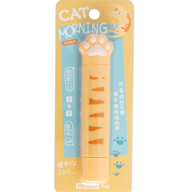 2 In 1 Cute Cat Paw 4M Correction Tape and 3M Glue Tape - Yellow