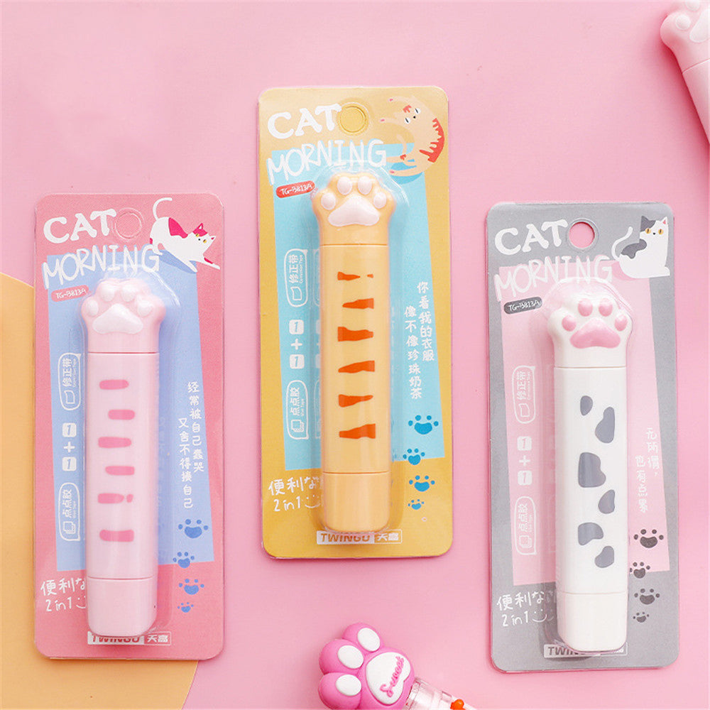 2 In 1 Cute Cat Paw 4M Correction Tape and 3M Glue Tape