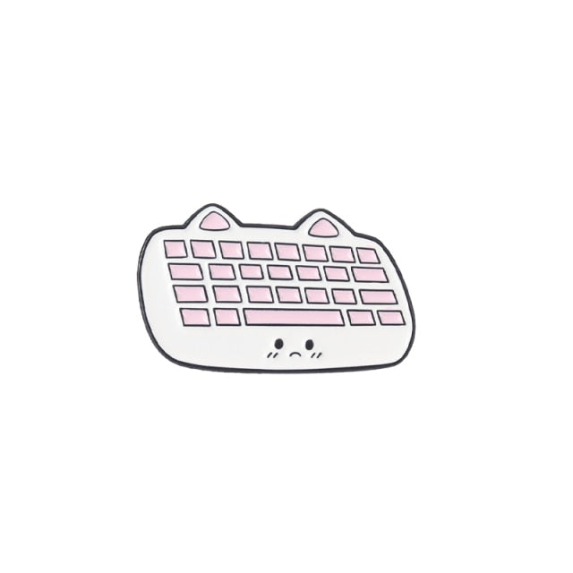 Cat Gamer Enamel Pins Keyboard