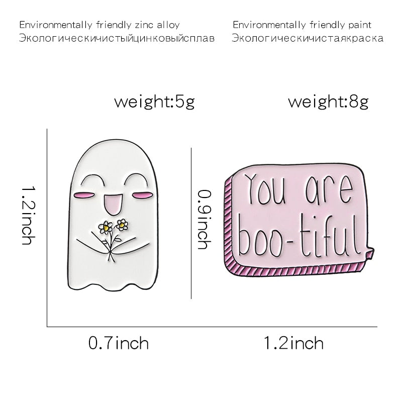 Cute Boo Enamel Pins Sizes