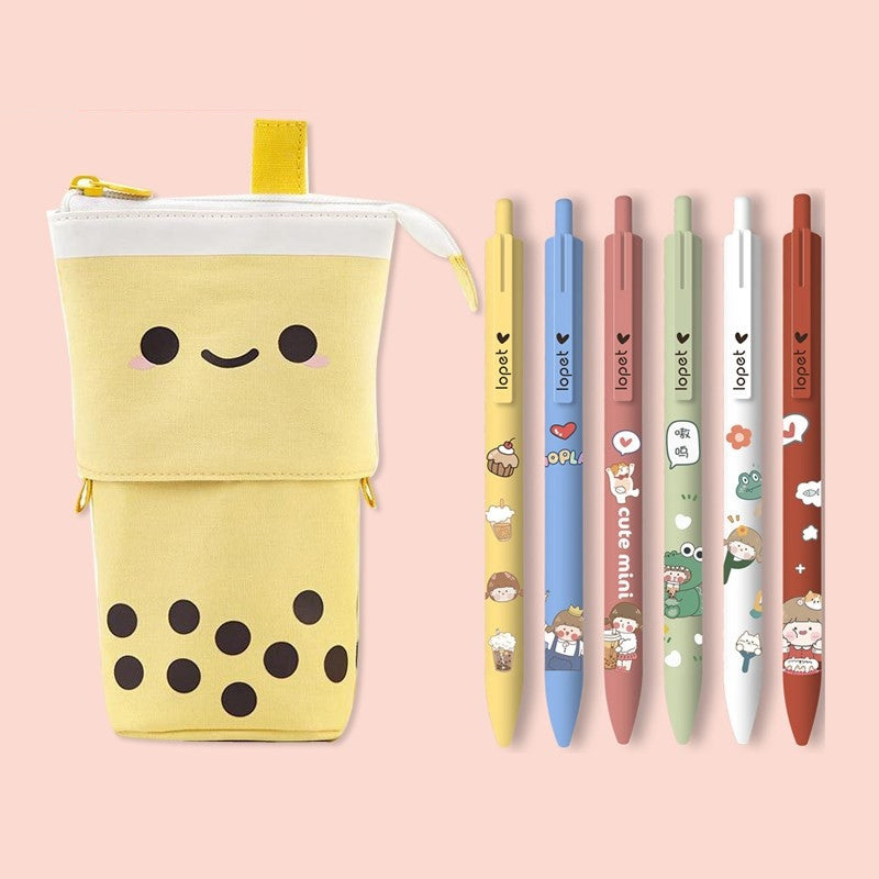 Retractable Bubble Tea Pencil Case Mango Set