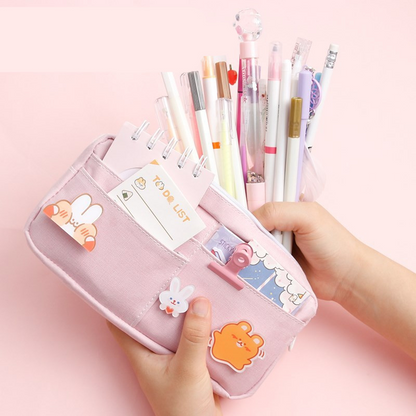 Cute Badge Large Capacity Pencil Case Pink