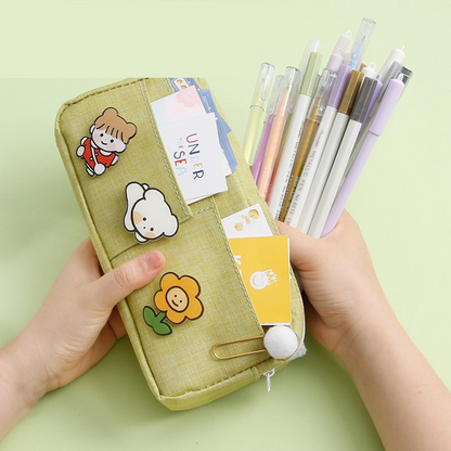 Cute Badge Large Capacity Pencil Case Green