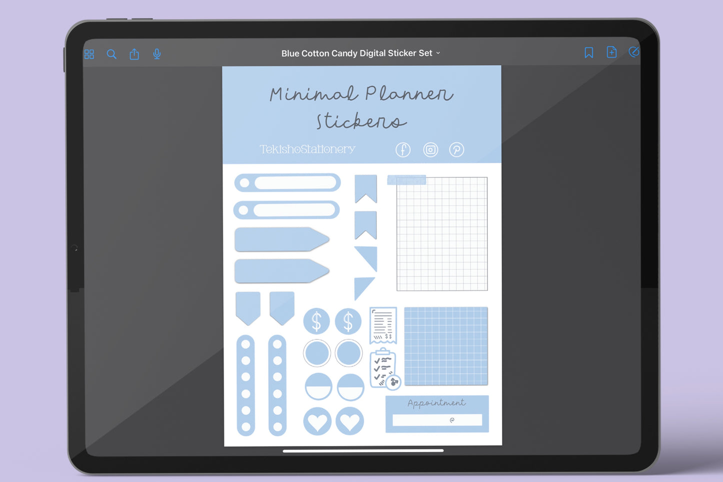 Minimal Digital Planner Precropped Sticker Sets - Blue Cotton Candy