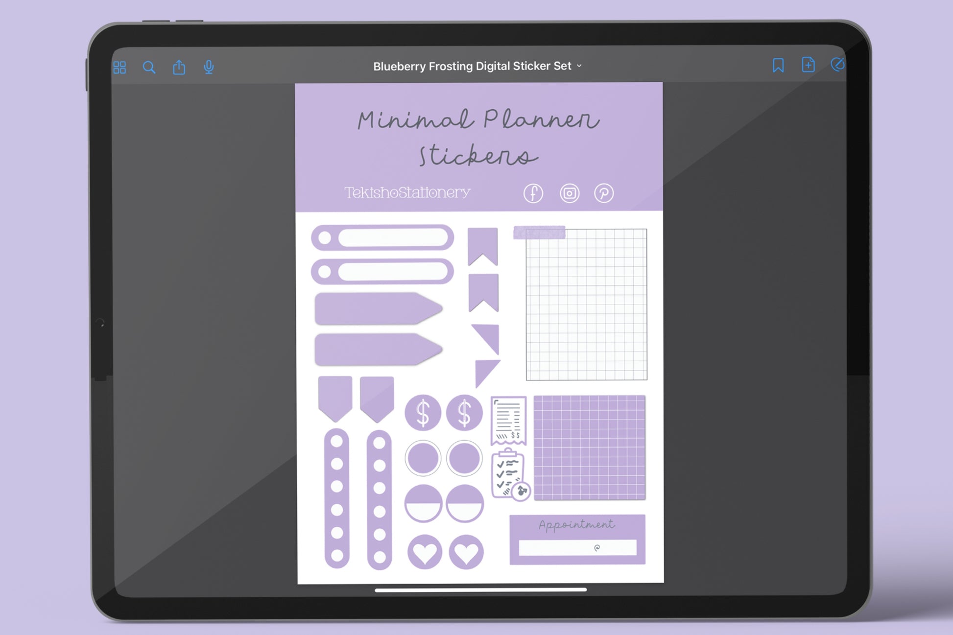 Minimal Digital Planner Precropped Sticker Sets - Blueberry Frosting