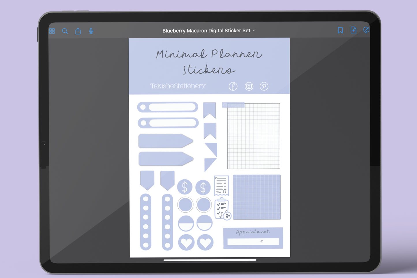 Minimal Digital Planner Precropped Sticker Sets - Blueberry Macaron