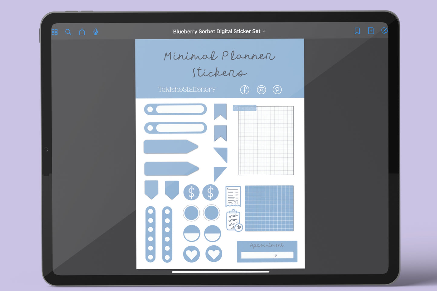 Minimal Digital Planner Precropped Sticker Sets - Blueberry Sorbet