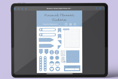 Minimal Digital Planner Precropped Sticker Sets - Blueberry Sorbet