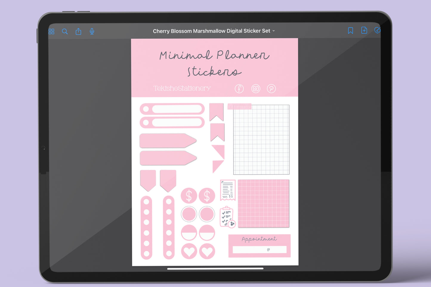 Minimal Digital Planner Precropped Sticker Sets - Cherry Blossom Marshmallow