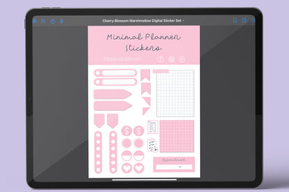 Minimal Digital Planner Precropped Sticker Sets - Cherry Blossom Marshmallow