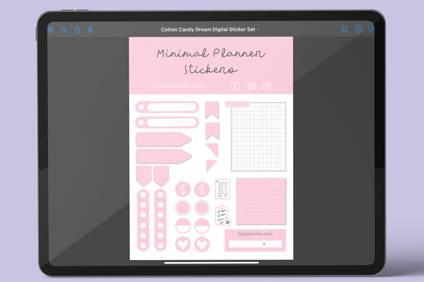 Minimal Digital Planner Precropped Sticker Sets - Cotton Candy Dream