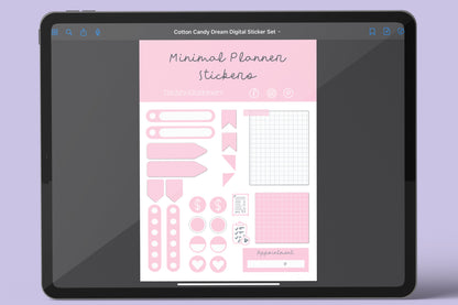 Minimal Digital Planner Precropped Sticker Sets - Cotton Candy Dream