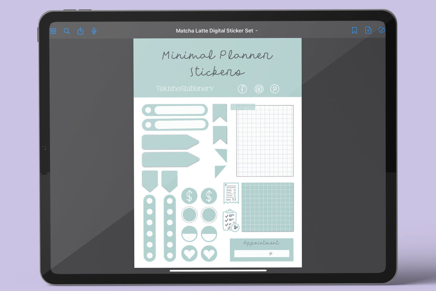 Minimal Digital Planner Precropped Sticker Sets - Matcha Latte