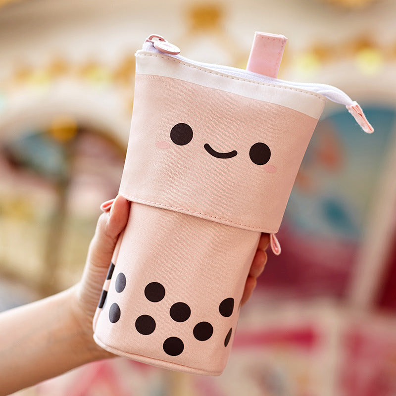 Retractable Bubble Tea Pencil Case Peach