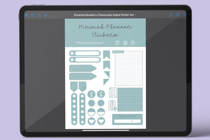 Minimal Digital Planner Precropped Sticker Sets - Pistachio Blueberry Cheesecake