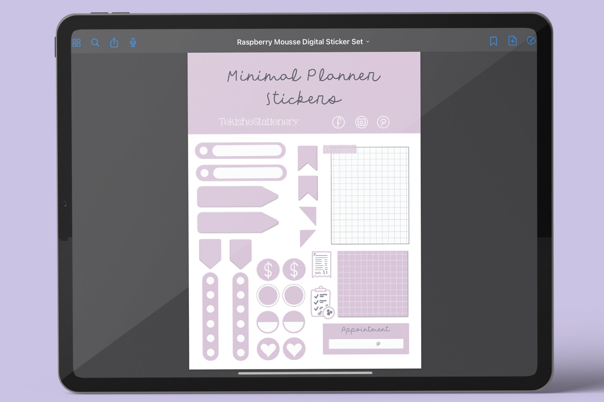 Minimal Digital Planner Precropped Sticker Sets - Raspberry Mousse