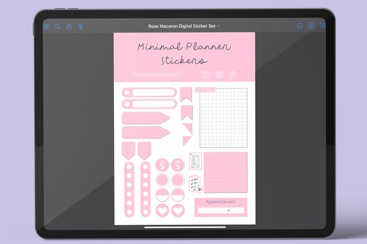 Minimal Digital Planner Precropped Sticker Sets - Rose Macaron