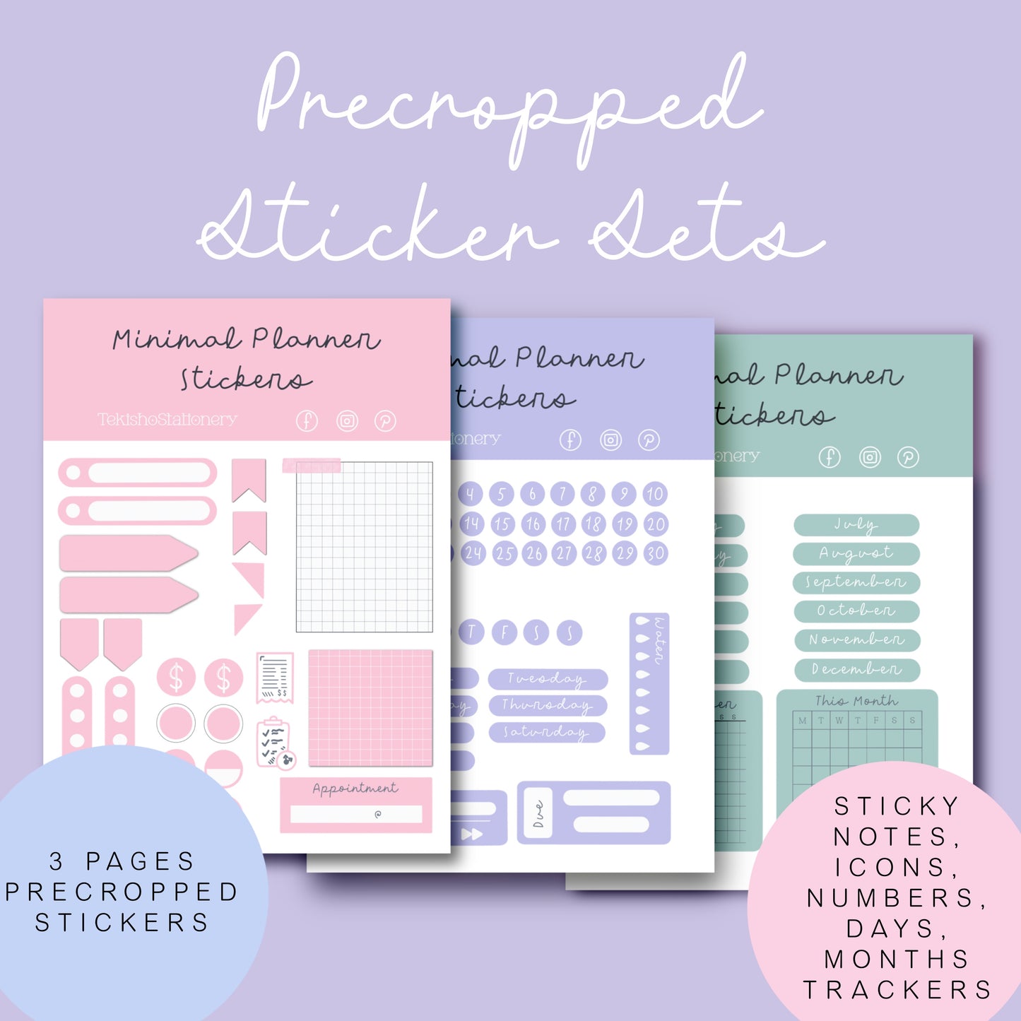 Minimal Digital Planner Precropped Sticker Sets