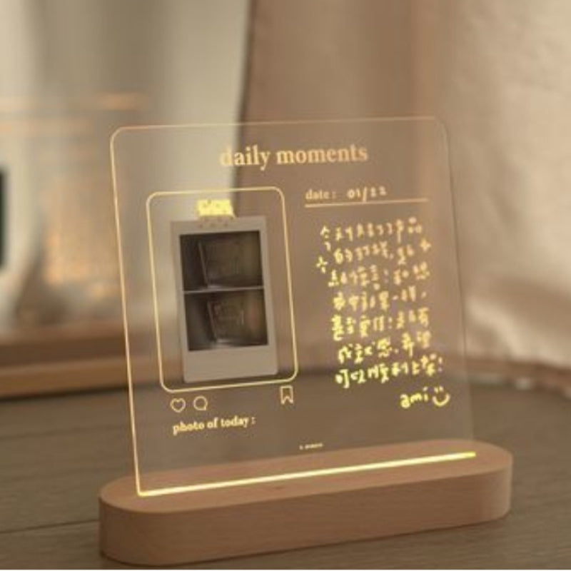 USB Acrylic Message Board With Wood Stand Holder A