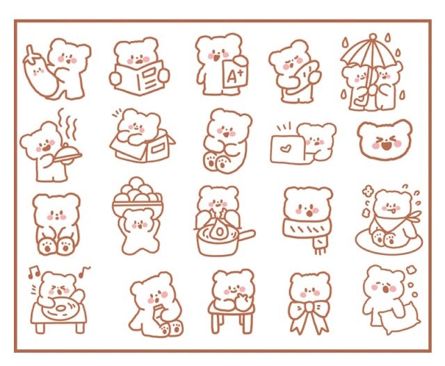 Cute Matchbox PET Stickers Brown Bear