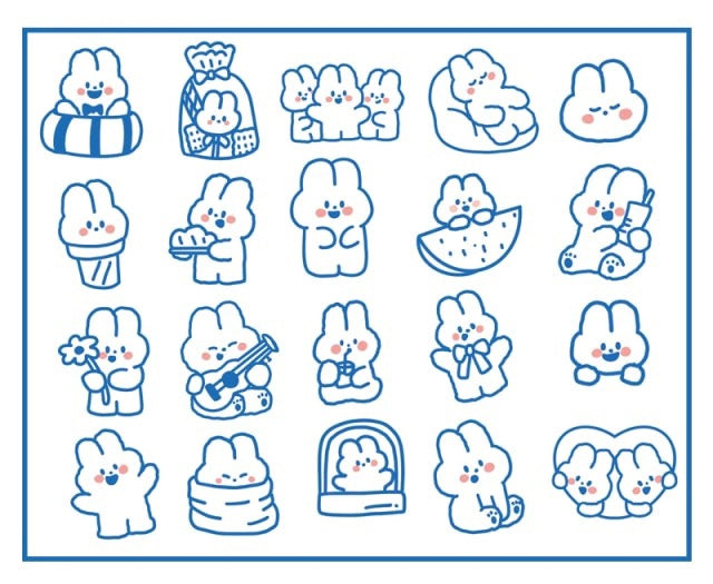 Cute Matchbox PET Stickers Blue Rabbit