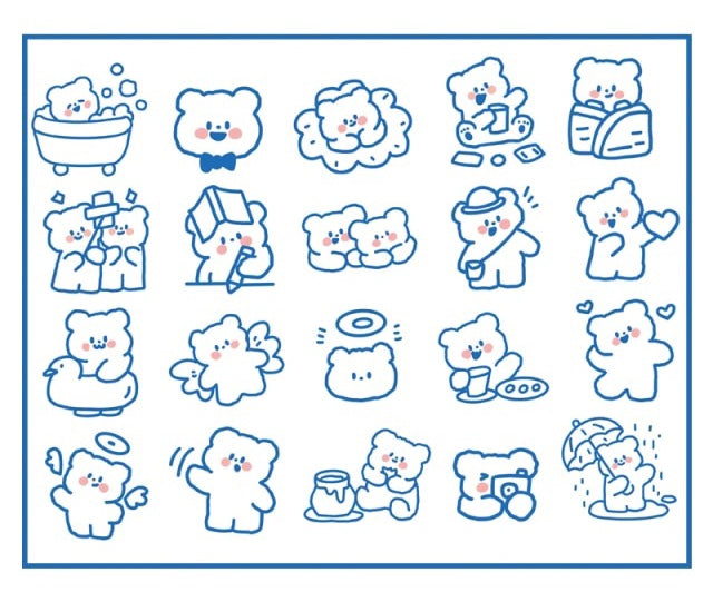 Cute Matchbox PET Stickers Blue Bear