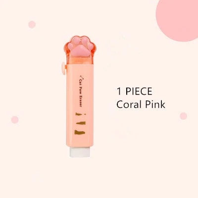 Cute Cat Paw Retractable Erasers Coral Pink