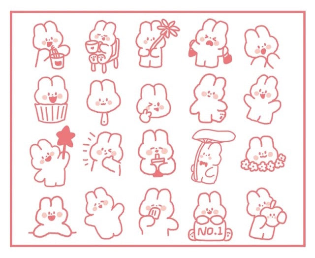 Cute Matchbox PET Stickers Pink Rabbit